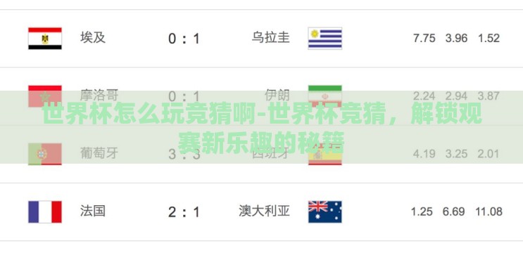 世界杯怎么玩竞猜啊-世界杯竞猜，解锁观赛新乐趣的秘籍