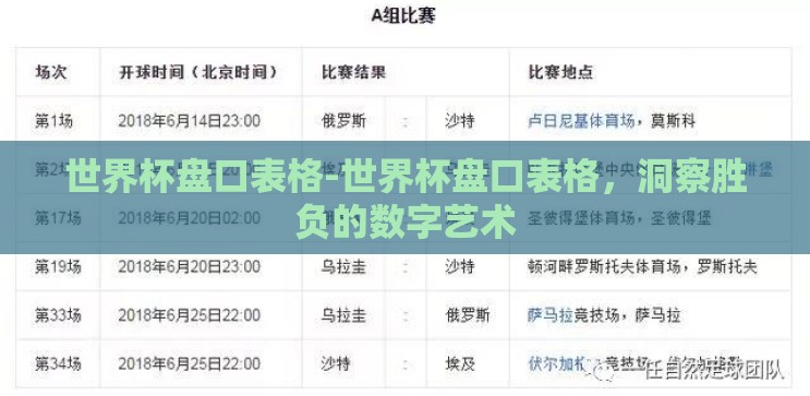 世界杯盘口表格-世界杯盘口表格,洞察胜负的数字艺术 世界杯盘口表格-世界杯盘口表格,洞察胜负的数字艺术