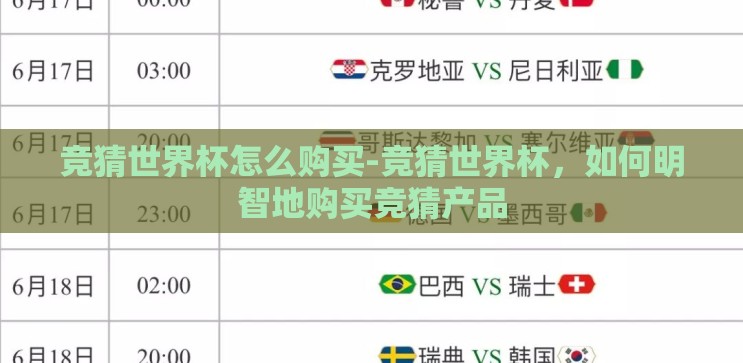 竞猜世界杯怎么购买-竞猜世界杯，如何明智地购买竞猜产品