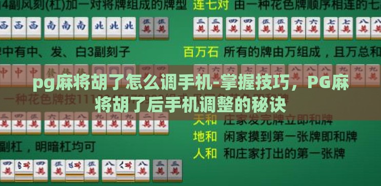 pg麻将胡了怎么调手机-掌握技巧，PG麻将胡了后手机调整的秘诀