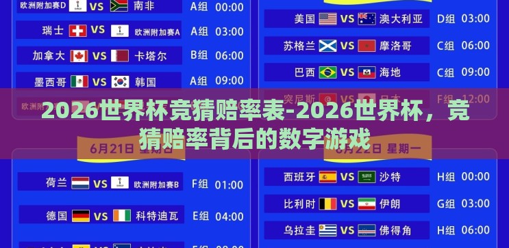 2026世界杯竞猜赔率表-2026世界杯，竞猜赔率背后的数字游戏